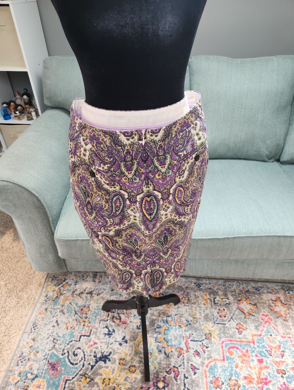 J Crew Purple Paisley Pencil Skirt Yellow & Grewn AccentsSize 12 Great Condition - Picture 5 of 11